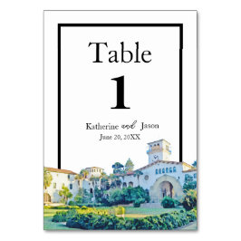 Tarjeta De Mesa Boda de Acuarela del Tribunal de Santa Barbara