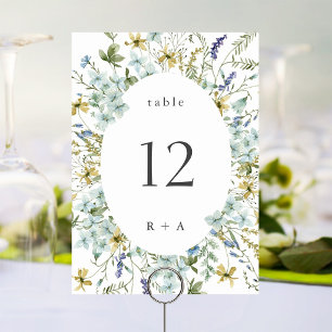 Tarjeta De Mesa Boda de Acuarela Elegante de Flores Silvestres 