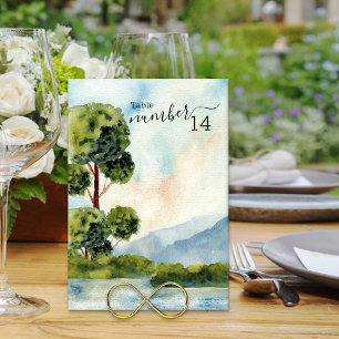 Tarjeta De Mesa Boda de acuarela Evergreen editable