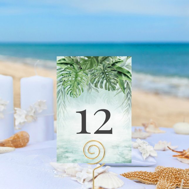 Tarjeta De Mesa Boda de acuarela exuberante de hojas tropicales (Subido por el creador)
