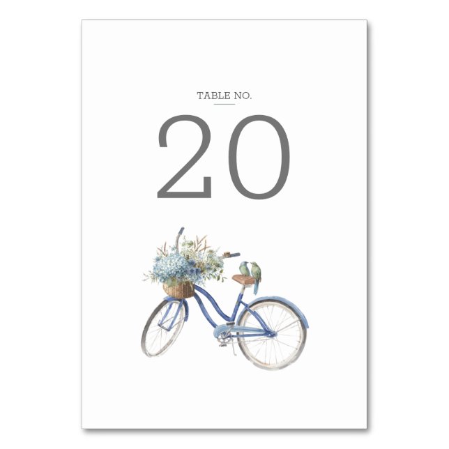 Tarjeta De Mesa Boda de acuarela floral azul bohemio (Anverso)