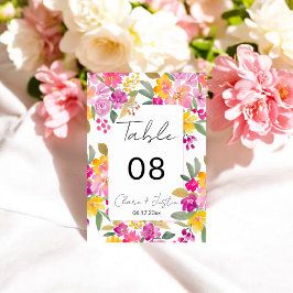 Tarjeta De Mesa Boda de acuarela floral de verano primavera