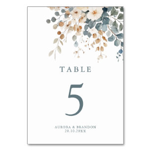 Tarjeta De Mesa Boda de acuarela floral suave de tono de tierra
