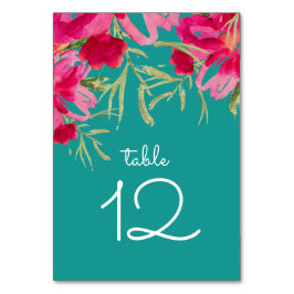 Tarjeta De Mesa Boda de acuarela floral turquesa Fuchsia