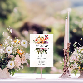Tarjeta De Mesa Boda de acuarela floral vibrante