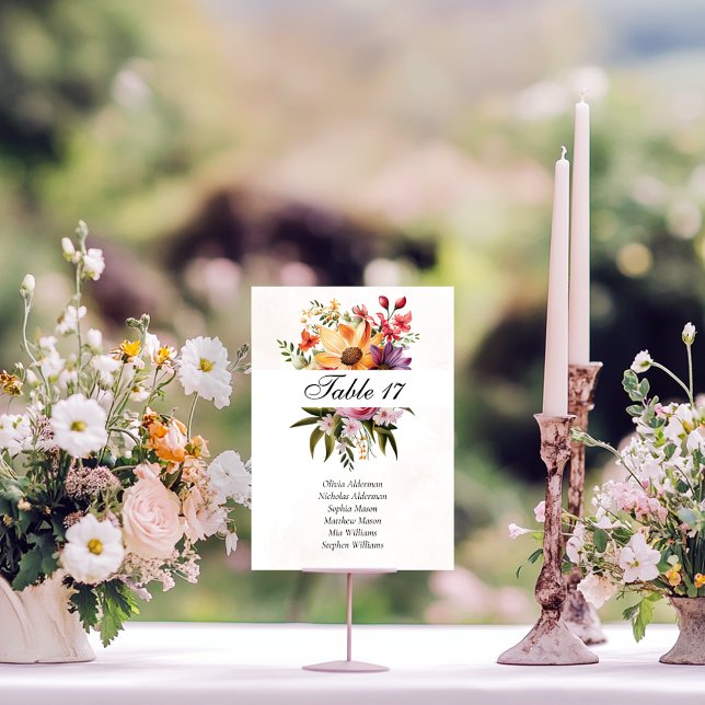 Tarjeta De Mesa Boda de acuarela floral vibrante (Subido por el creador)