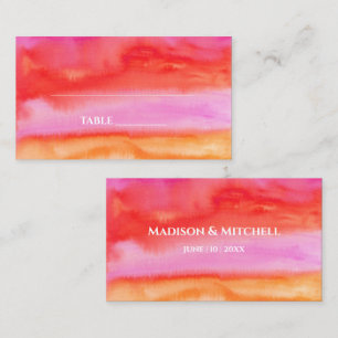 Tarjeta De Mesa Boda de acuarela Naranja rosa Garden Sunrise