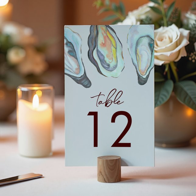 Tarjeta De Mesa Boda de acuarela Ostra Costa Playa Mar Azul (Subido por el creador)
