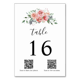 Tarjeta De Mesa Boda de acuarela rosa elegante de código QR
