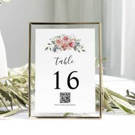 Tarjeta De Mesa Boda de acuarela rosa elegante de código QR