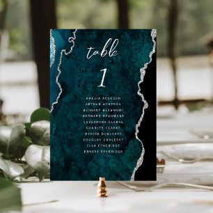 Tarjeta De Mesa Boda de ágata azul teal plateada