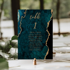 Tarjeta De Mesa Boda de Ágata Azul Teal y Oro