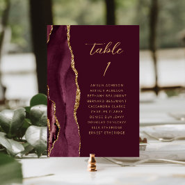 Tarjeta De Mesa Boda de Agata Burdeos Oro Moderno Script