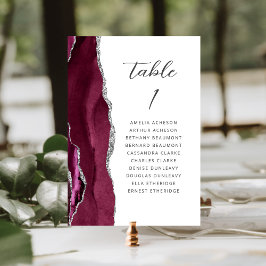 Tarjeta De Mesa Boda de Agata Burdeos Plata Escritura Moderna