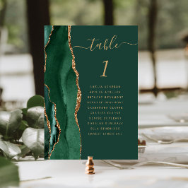 Tarjeta De Mesa Boda de Ágata Dorada Verde Esmeralda