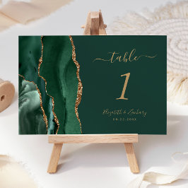 Tarjeta De Mesa Boda de Ágata Dorada Verde Esmeralda