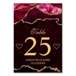 Tarjeta De Mesa Boda de ágata falsa con brillo rojo y dorado