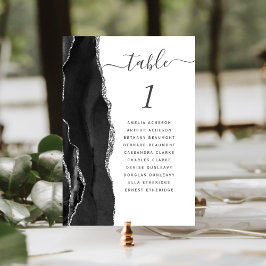 Tarjeta De Mesa Boda de Ágata Plateada Negra