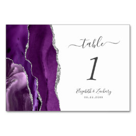 Tarjeta De Mesa Boda de Ágata Plateada Púrpura Moderna