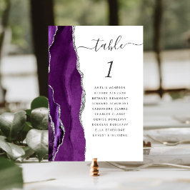 Tarjeta De Mesa Boda de Ágata Plateada Púrpura Moderna