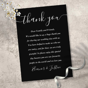 Tarjeta De Mesa Boda de agradecimiento con guión en blanco y negro