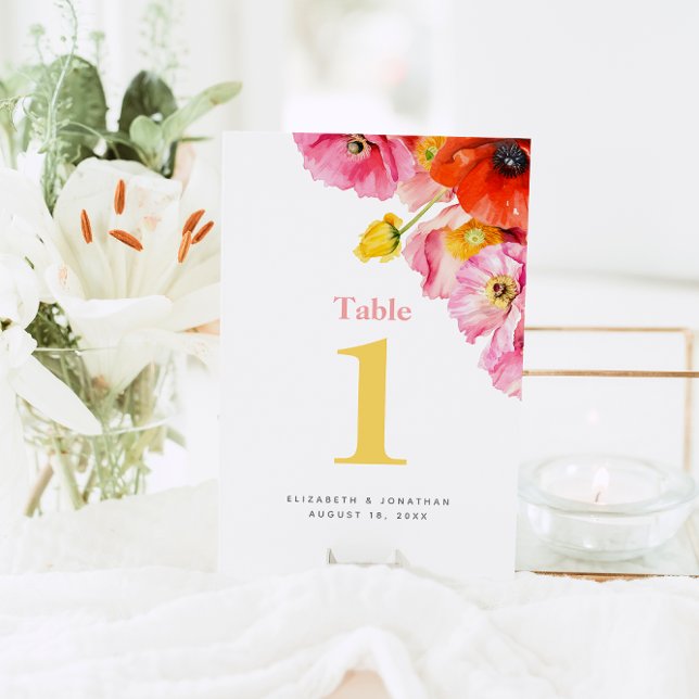 Tarjeta De Mesa Boda de amapolas naranjas rosadas melocotón modern (Subido por el creador)