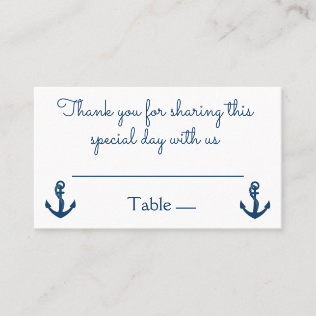 Tarjeta De Mesa Boda de Ancla Azul de la Marina Náutica Gracias (Anverso)