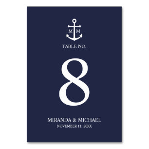 Tarjeta De Mesa Boda de Anclaje Azul de la Marina Náutica