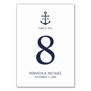 Tarjeta De Mesa Boda de Anclaje Azul de la Marina Náutica