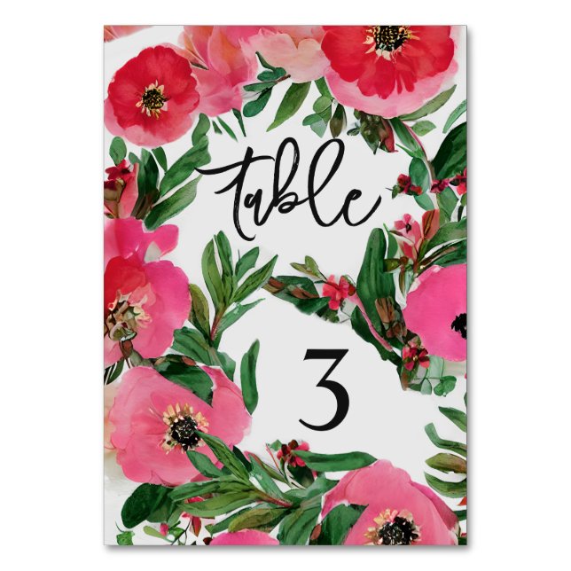 Tarjeta De Mesa Boda de anémona acuarela (Anverso)