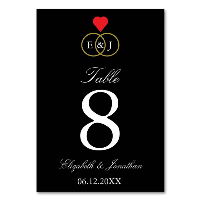 Tarjeta De Mesa Boda de anillos entrelazados (Anverso)