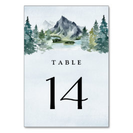 Tarjeta De Mesa Boda de Árbol Rústico Evergreen de acuarela de mon