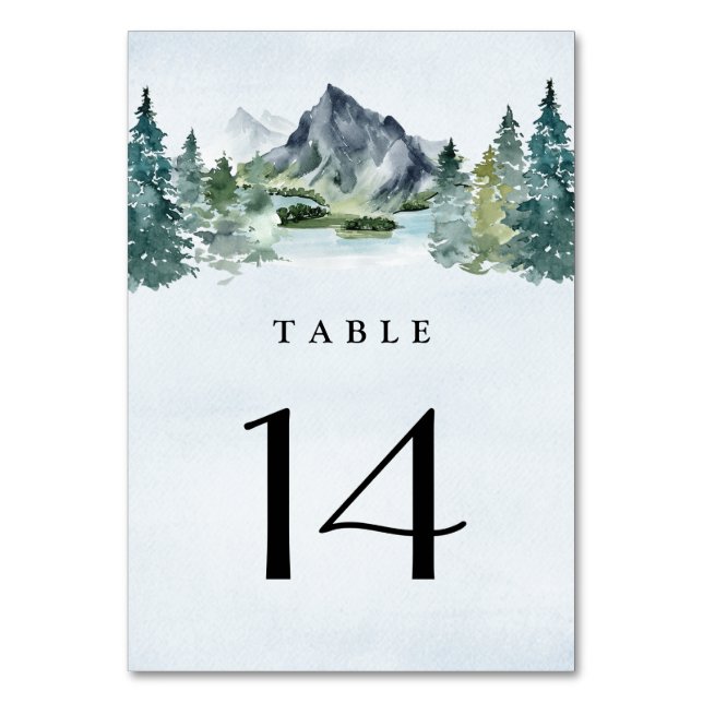 Tarjeta De Mesa Boda de Árbol Rústico Evergreen de acuarela de mon (Anverso)