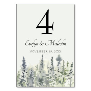 Tarjeta De Mesa Boda de Árboles Evergreen Trees de Madera Alta