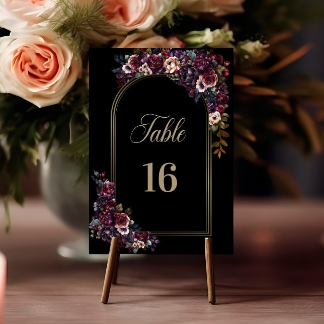 Tarjeta De Mesa Boda de arco floral negro Borgoña púrpura (Subido por el creador)
