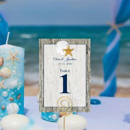 Tarjeta De Mesa Boda de arena de la playa de Driftwood Rustic