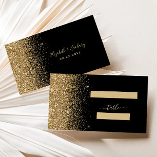 Tarjeta De Mesa Boda de Arista Brillante Dorada Negra Moderna