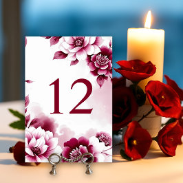 Tarjeta De Mesa Boda de armazón floral y acuarela de Borgoña