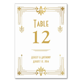 Tarjeta De Mesa Boda de Art Deco Gold White Roaring de los años 20