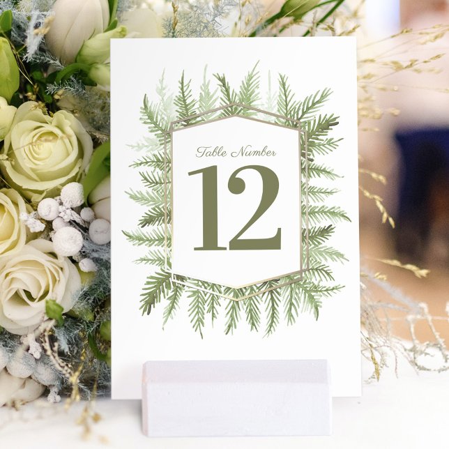 Tarjeta De Mesa Boda de arte del pino verde evergreen en invierno (Subido por el creador)