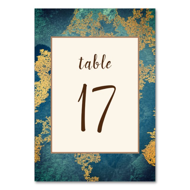 Tarjeta De Mesa Boda de Arte Moderno Elegante de Oro verde azulado (Anverso)