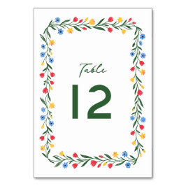 Tarjeta De Mesa Boda de arte popular de flores silvestres escandin