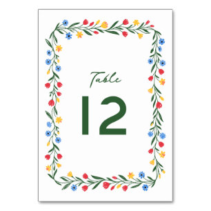 Tarjeta De Mesa Boda de arte popular de flores silvestres escandin