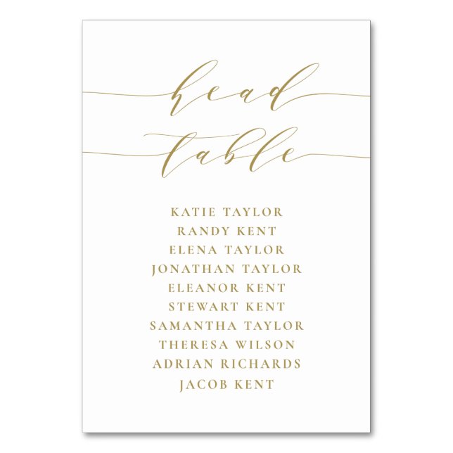 Tarjeta De Mesa Boda de asientos con guión Minimalista dorado (Anverso)