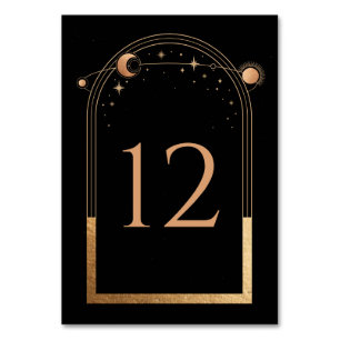 Tarjeta De Mesa Boda de Astronomía Celestial Black Gold Sun Moon