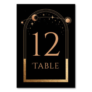 Tarjeta De Mesa Boda de Astronomía Celestial Black Gold Sun Moon