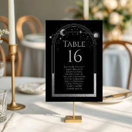Tarjeta De Mesa Boda de Astronomía de la Luna de Plata Negra Místi