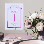 Tarjeta De Mesa Boda de Astronomía Mystical Lavender Pink Sun Moon<br><div class="desc">La mística Lavender Pink Sun Moon Astronomic Boda Table Numbers presenta un sol morado y rosa, luna y estrellas enmarcadas en un fondo de lavanda pastel. Adentro está tu información de invitación de boda personalizada. Personalice editando el texto en los cuadros de texto. NOTA: Por favor, personalizar con números de...</div>
