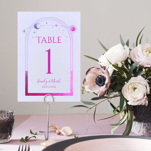 Tarjeta De Mesa Boda de Astronomía Mystical Lavender Pink Sun Moon