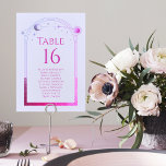 Tarjeta De Mesa Boda de Astronomía Mystical Lavender Pink Sun Moon<br><div class="desc">Boda de Astronomía de la Luna de Sol Rosa de Lavanda mística Números de mesa con nombres de huéspedes con sol morado y rosa, luna y estrellas enmarcados en un fondo de lavanda pastel. Dentro está tu número de tabla con los nombres de invitados. Personalice editando el texto en los...</div>